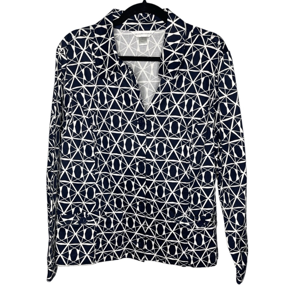 CHRISTOPHER & BANKS Navy & White Lightweight Geometric Print Blazer | XL